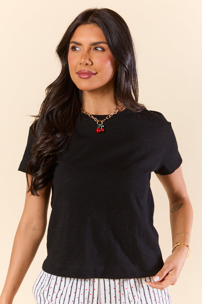 Easy Fit Short Sleeve Black Boxy Tee-Sunny Prom
