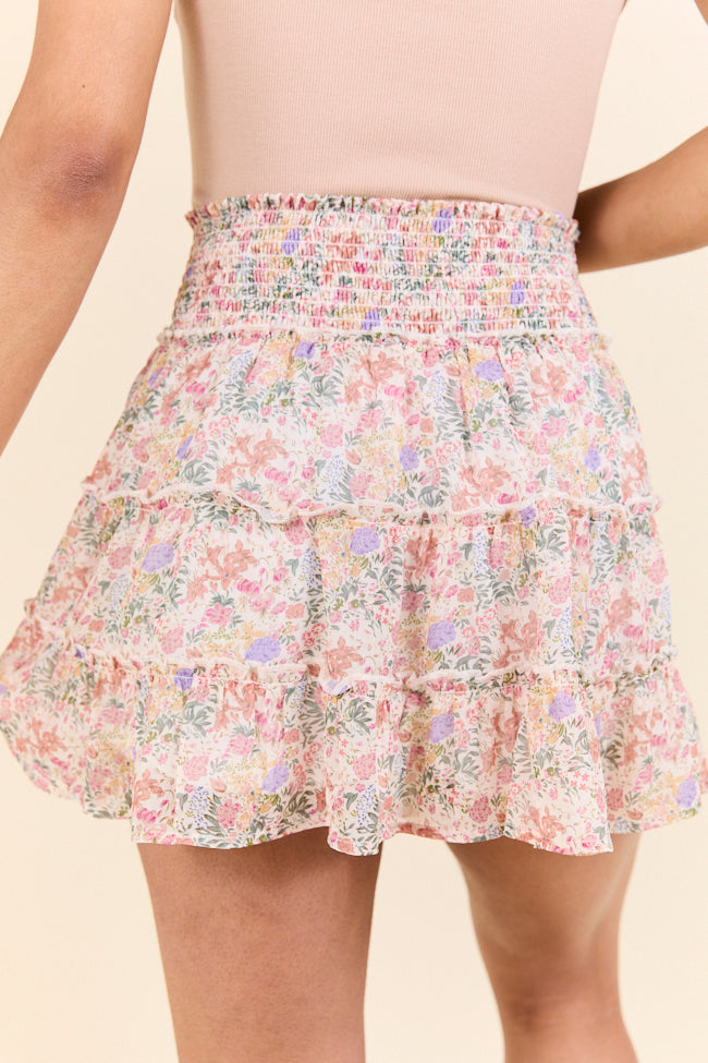 Through The Garden Ivory Multi Floral Skort-Sunny Prom