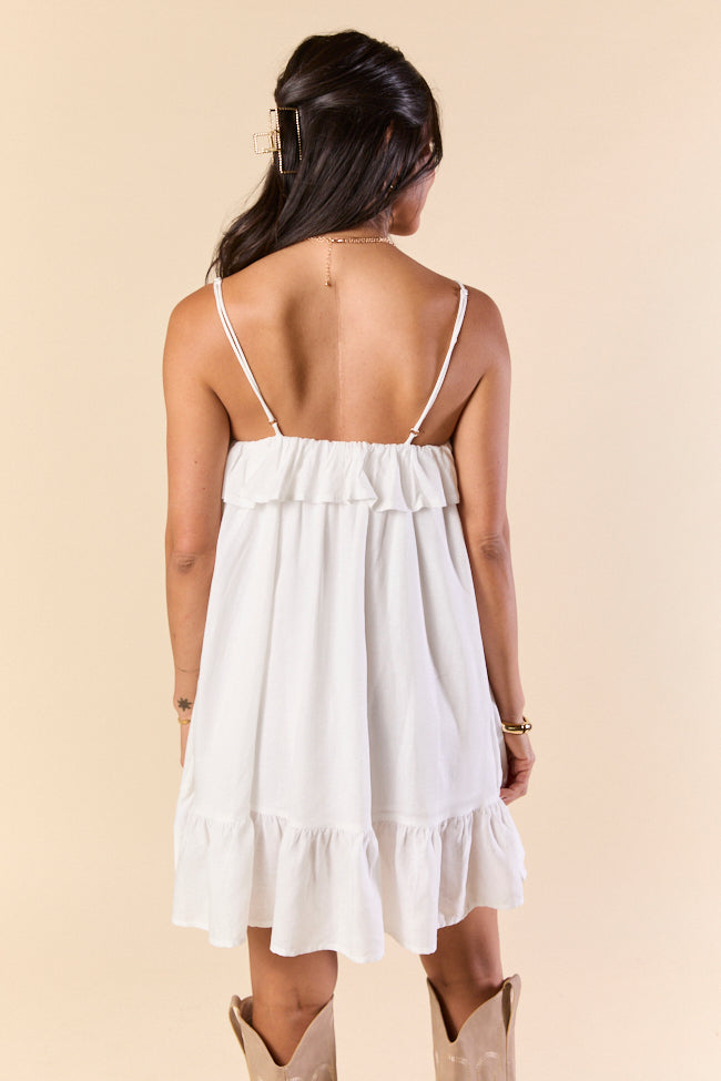 Clean Slate Ruffle Trim White Dress FINAL SALE-Sunny Prom