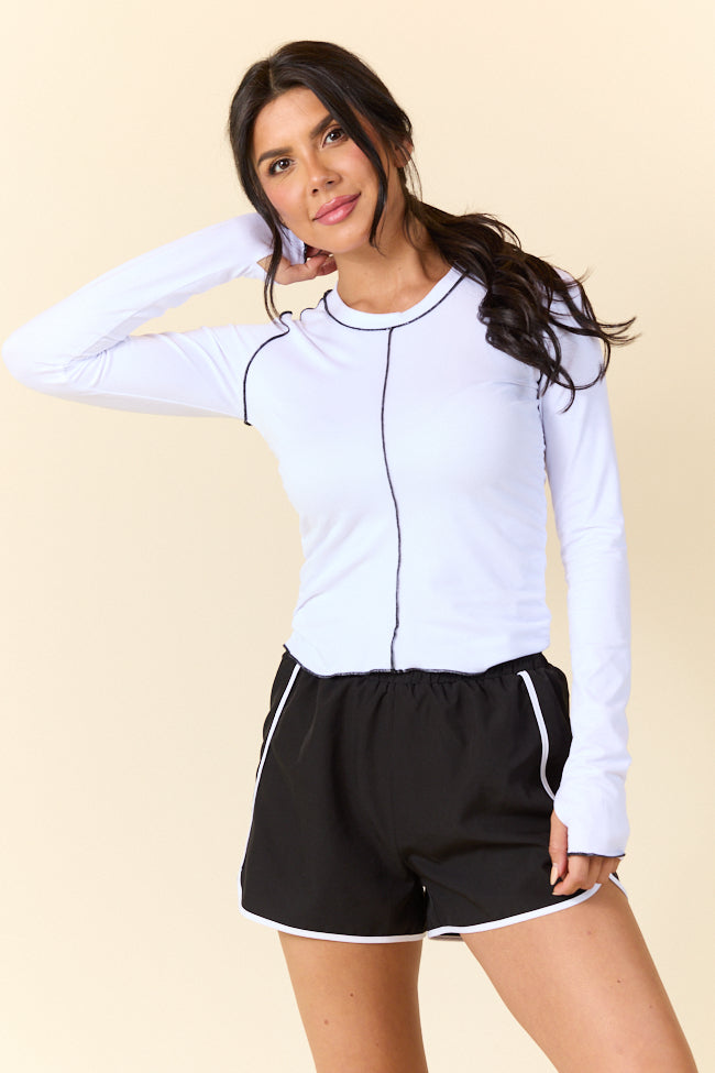 Over Under White Ruched Seamline Active Long Sleeve Top FINAL SALE-Sunny Prom