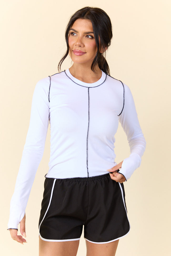 Over Under White Ruched Seamline Active Long Sleeve Top FINAL SALE-Sunny Prom