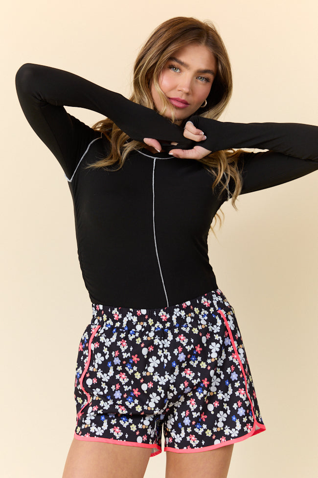 Over Under Black Ruched Seamline Active Long Sleeve Top FINAL SALE-Sunny Prom