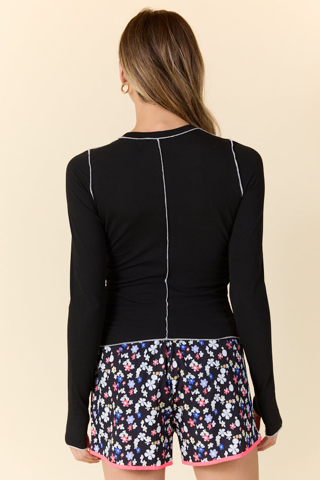 Over Under Black Ruched Seamline Active Long Sleeve Top FINAL SALE-Sunny Prom