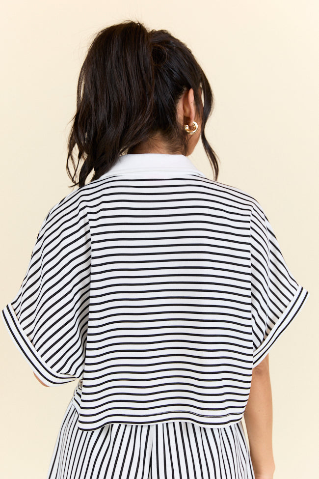 Move With Purpose White And Black Knit Striped Cropped Shirt SALE-Sunny Prom
