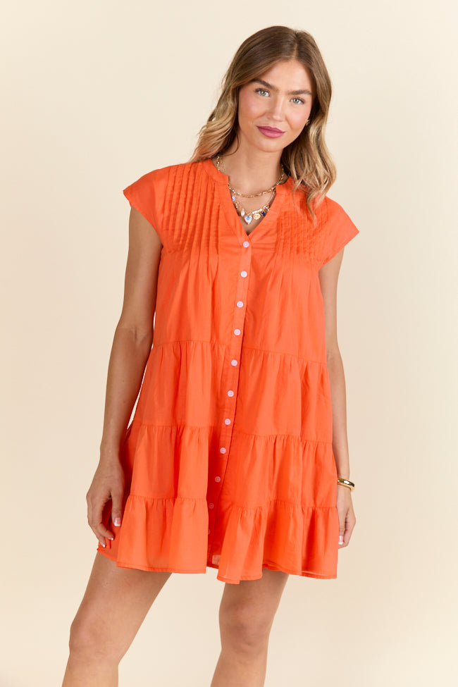 Just A Little Orange Button Up Mini Dress-Sunny Prom