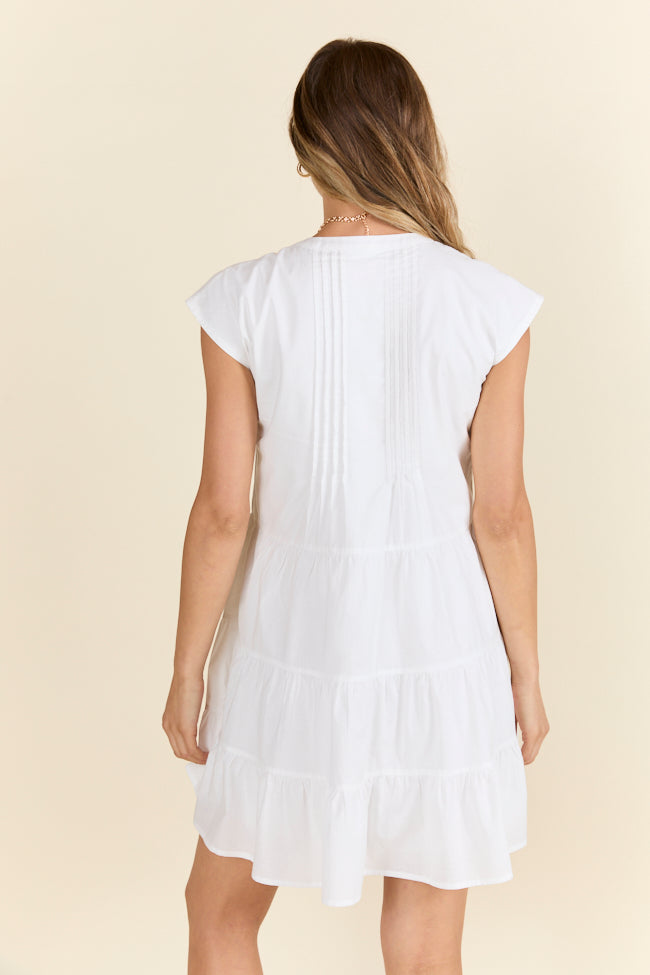 Just A Little White Button Up Mini Dress-Sunny Prom