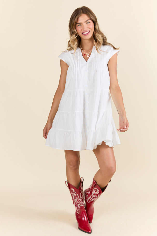 Just A Little White Button Up Mini Dress-Sunny Prom