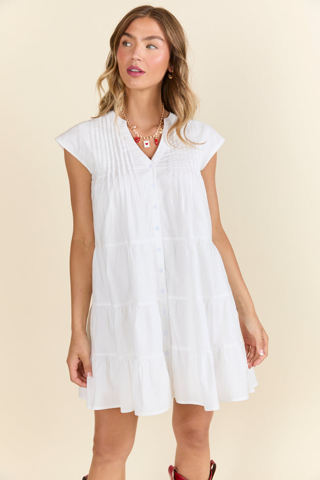 Just A Little White Button Up Mini Dress-Sunny Prom