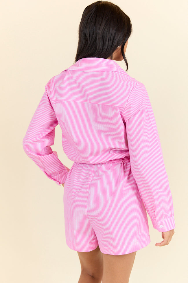 Days Off Pink Stripe Collared Romper FINAL SALE-Sunny Prom