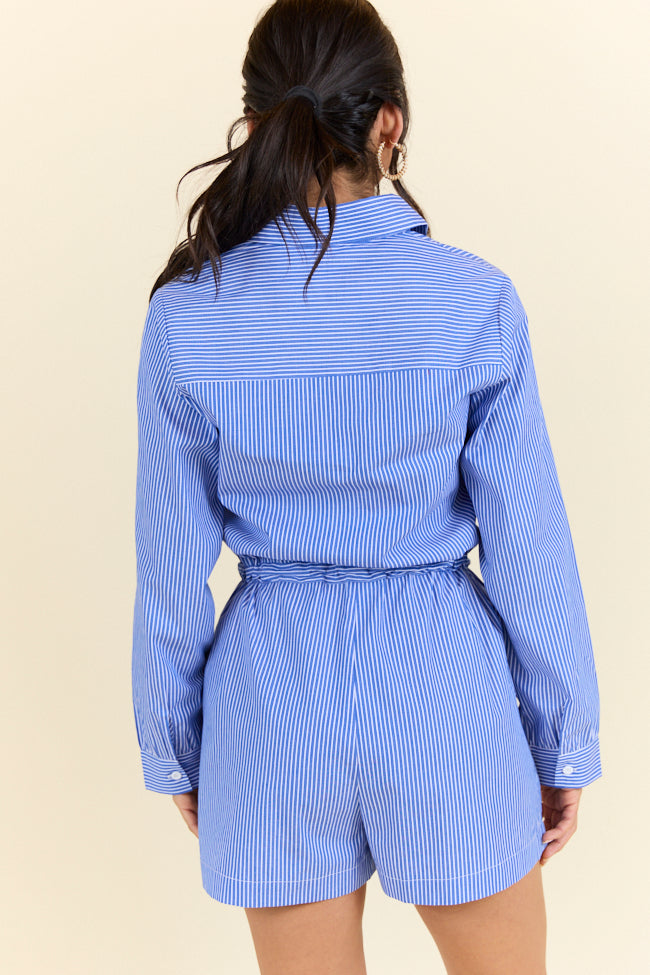 Days Off Blue Stripe Collared Romper FINAL SALE-Sunny Prom