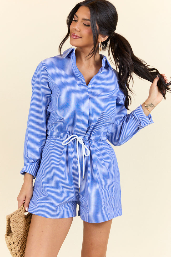 Days Off Blue Stripe Collared Romper FINAL SALE-Sunny Prom