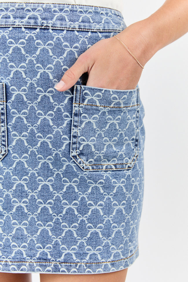 Beautiful Bows Printed Denim Skirt SALE-Sunny Prom