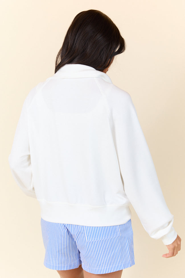 Going Pro White Half Zip Pocket Sweatshirt SALE-Sunny Prom