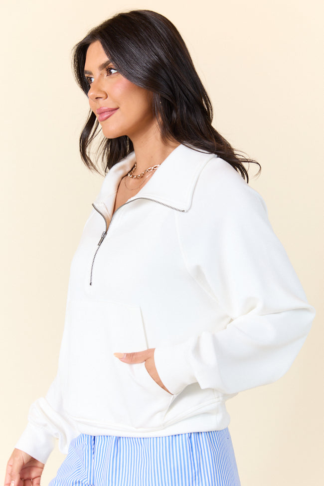 Going Pro White Half Zip Pocket Sweatshirt SALE-Sunny Prom