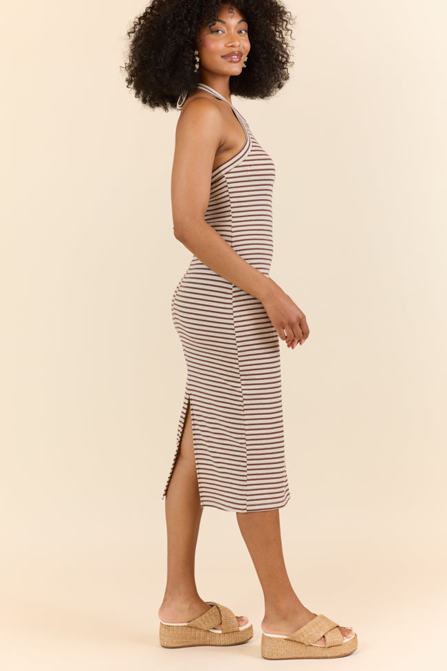 Walk By The Water Brown Striped Knit Razor Back Dress SALE-Sunny Prom