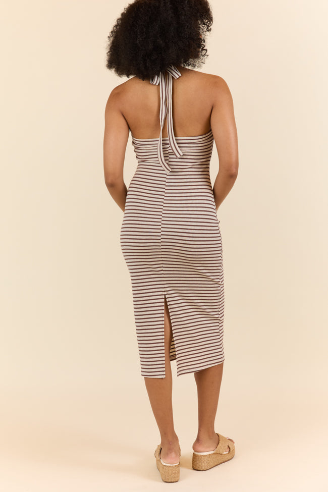 Walk By The Water Brown Striped Knit Razor Back Dress SALE-Sunny Prom