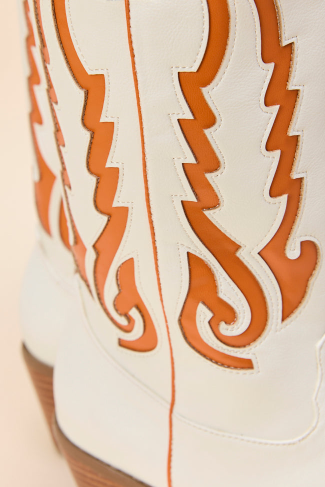 Patti Orange and White Western Boots-Sunny Prom