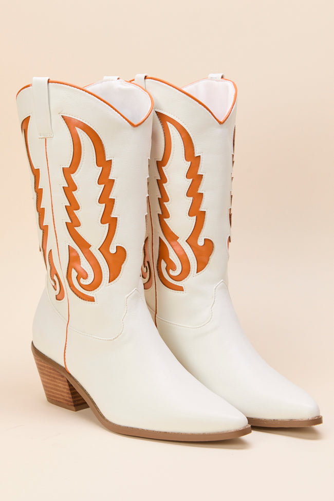 Patti Orange and White Western Boots-Sunny Prom