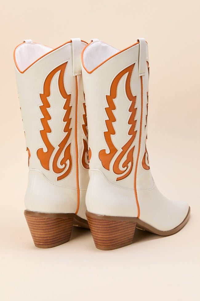 Patti Orange and White Western Boots-Sunny Prom