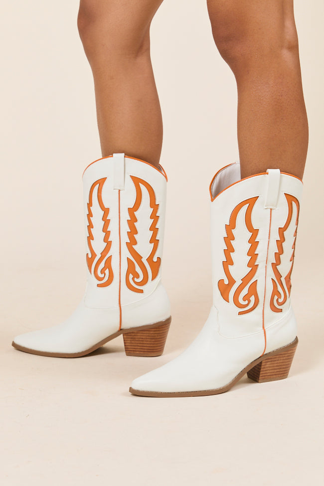 Patti Orange and White Western Boots-Sunny Prom