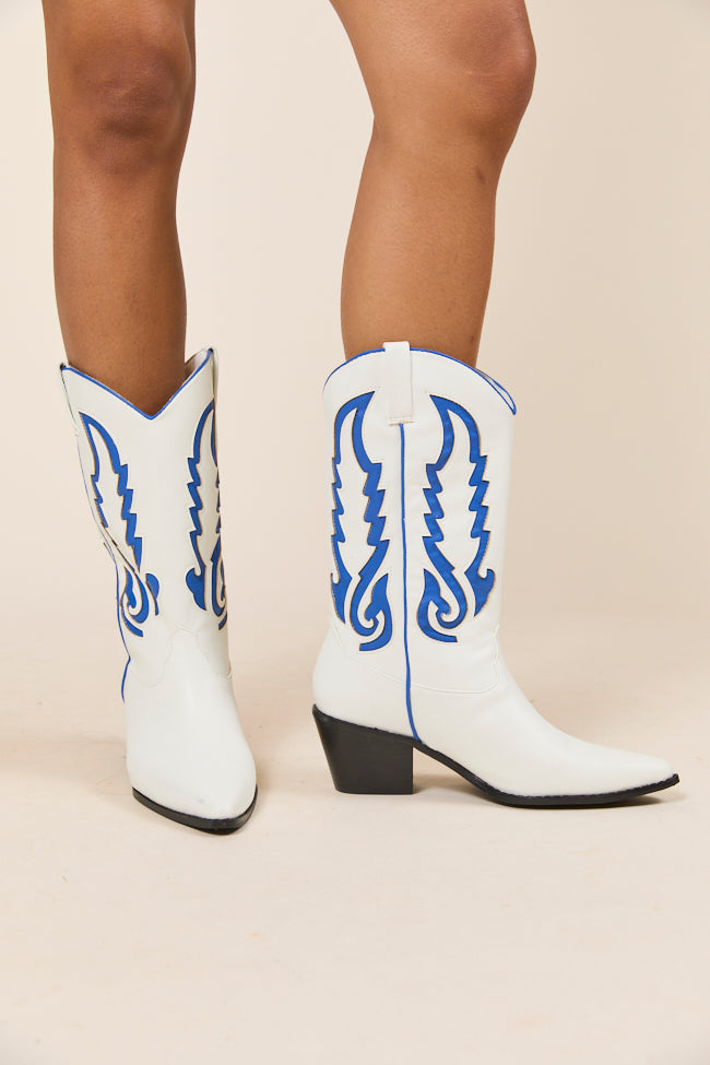 Patti Blue and White Western Boots-Sunny Prom