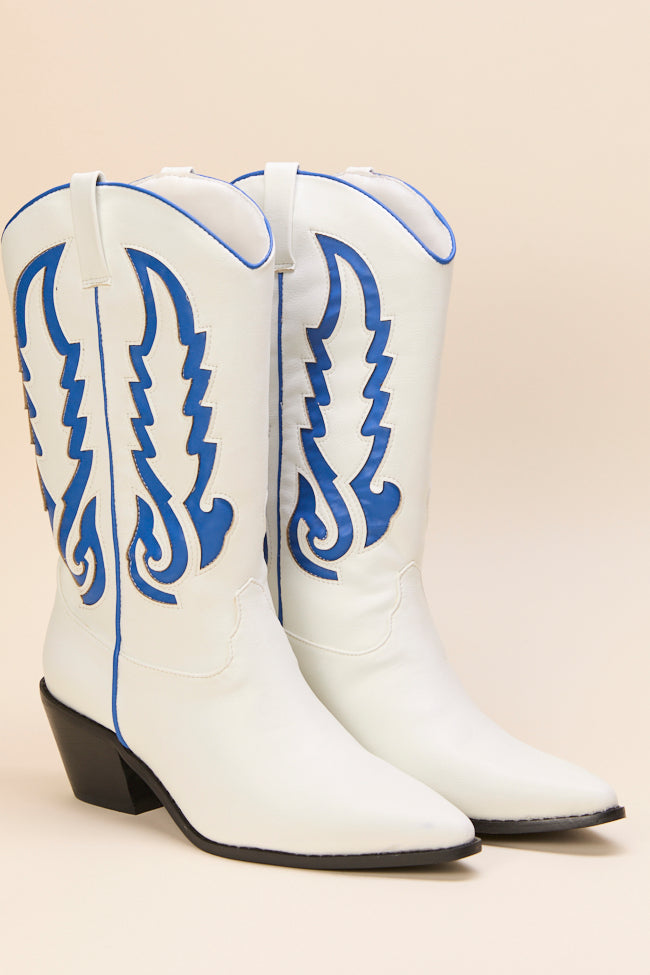 Patti Blue and White Western Boots-Sunny Prom