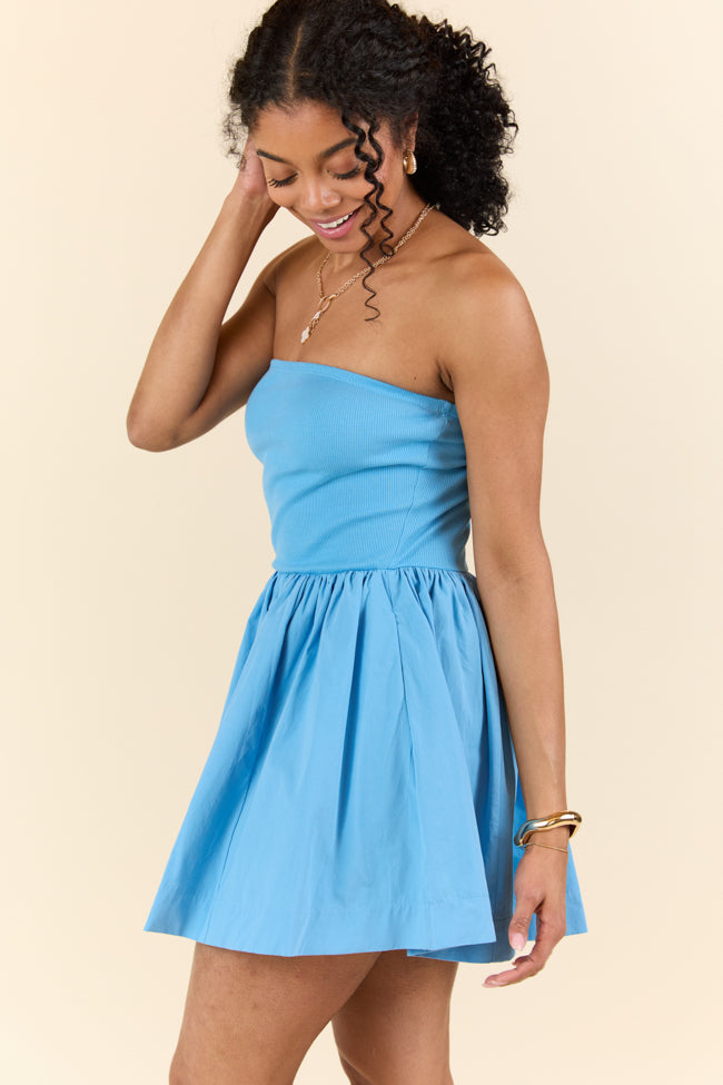 Ready By Noon Blue Strapless Fit and Flare Dress SALE-Sunny Prom
