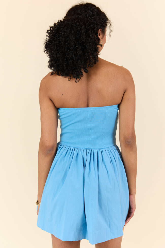 Ready By Noon Blue Strapless Fit and Flare Dress SALE-Sunny Prom