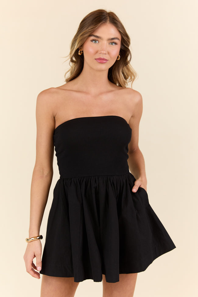 Ready By Noon Black Strapless Fit and Flare Dress SALE-Sunny Prom