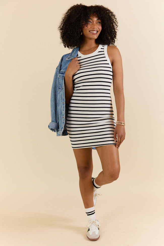 Lead The Way White and Black Striped Knit Dress SALE-Sunny Prom