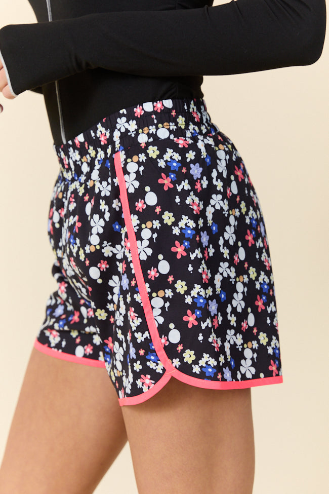 On The Move Multi Floral Contrast Trim Running Shorts FINAL SALE-Sunny Prom
