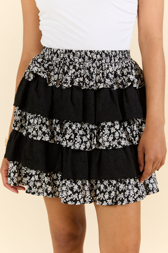 Best Memory Black Floral Tiered Ruffle Skort SALE-Sunny Prom