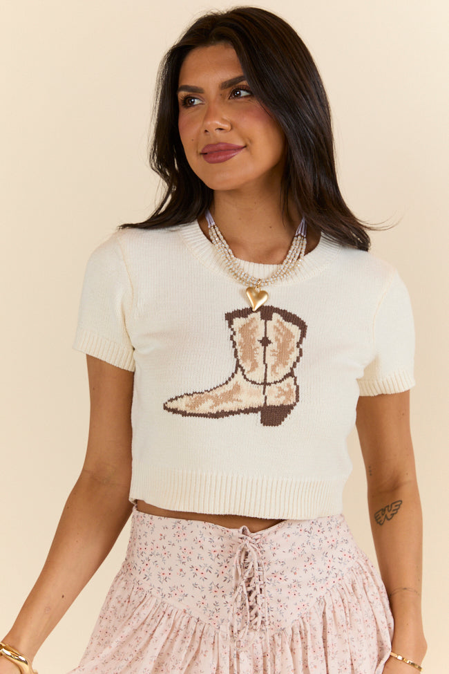 Made For Walkin' Ivory Boot Detail Cropped Sweater SALE-Sunny Prom