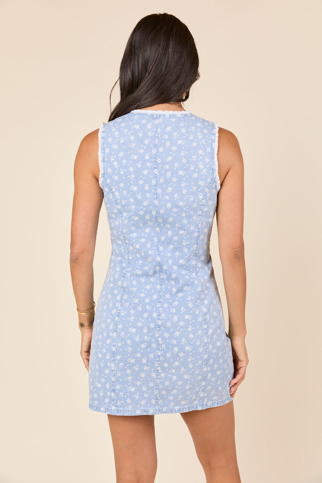 Ivy Denim Floral Mini Dress-Sunny Prom