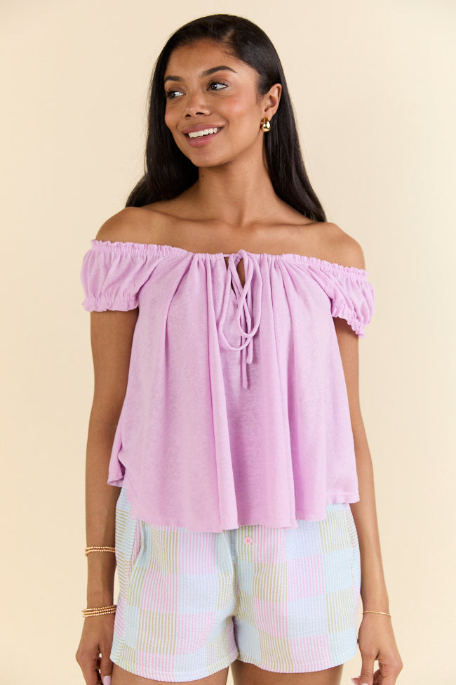 Minimal Essence Purple Off To Shoulder Knit Top FINAL SALE-Sunny Prom