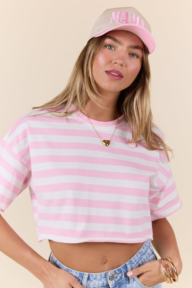 Perfect Idea Cropped Pink Striped Tee SALE-Sunny Prom