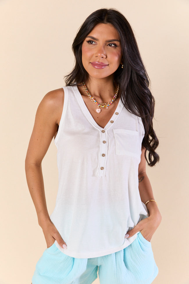 Daily Daze White Knit Button Tank Top FINAL SALE-Sunny Prom