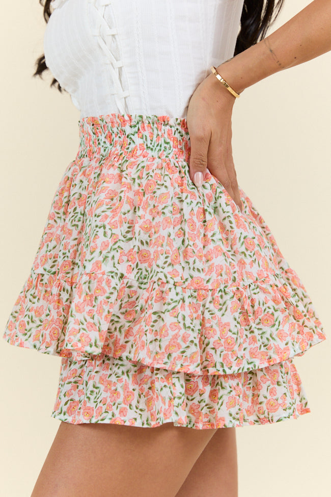 Pretty Moment Orange Multi Floral Print Tiered Mini Skort SALE-Sunny Prom