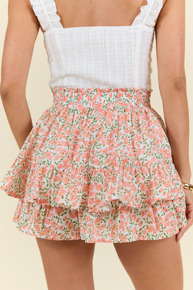 Pretty Moment Orange Multi Floral Print Tiered Mini Skort SALE-Sunny Prom