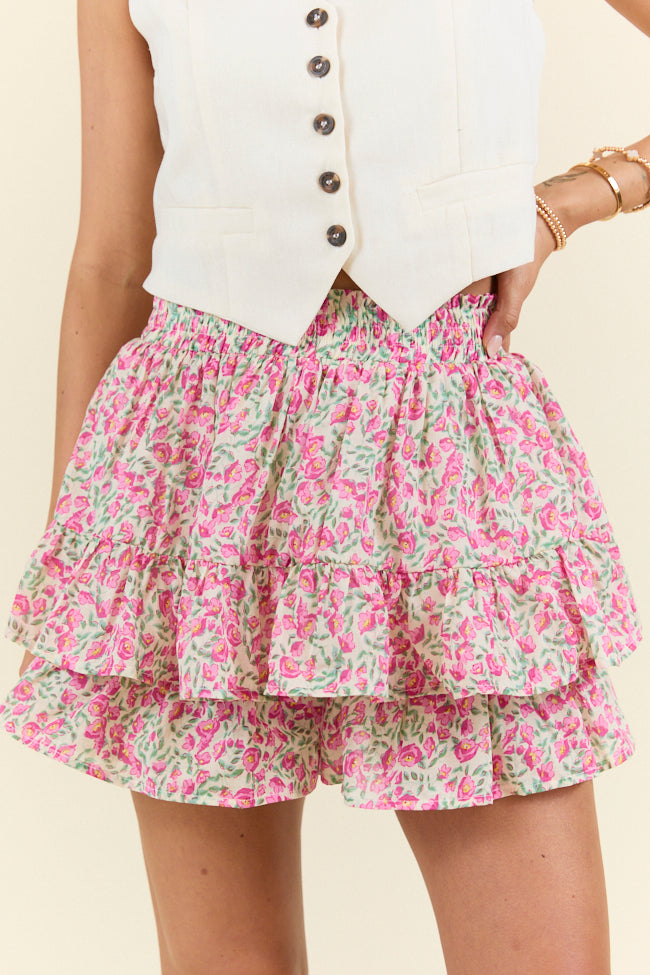 Pretty Moment Pink Multi Floral Tiered Skort SALE-Sunny Prom