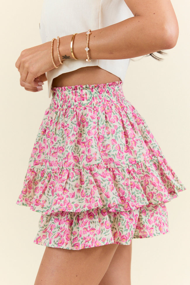 Pretty Moment Pink Multi Floral Tiered Skort SALE-Sunny Prom