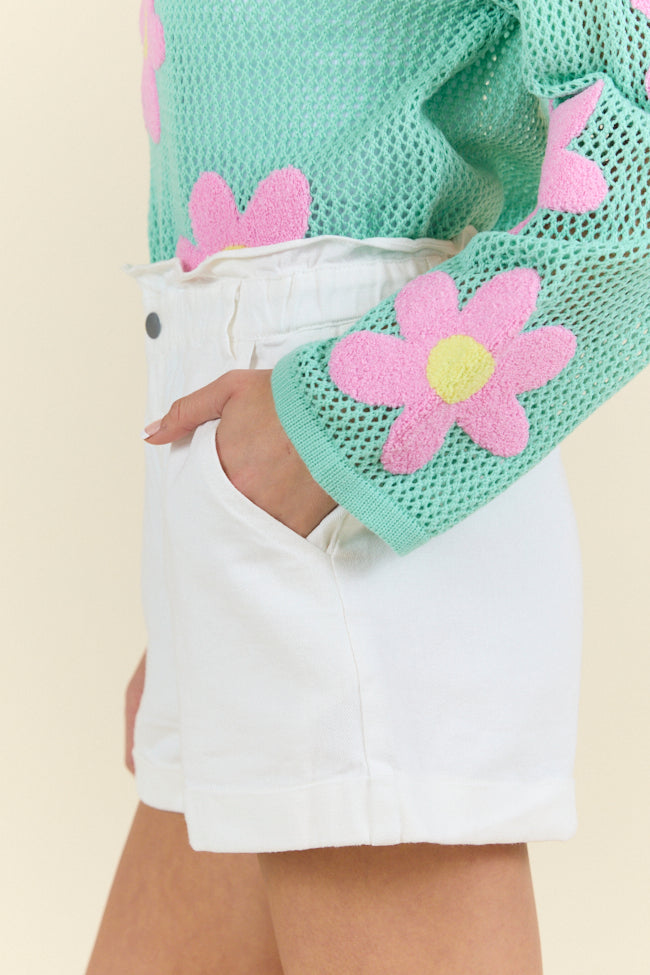 Chill Days Off White Ruffle Waist Denim Shorts FINAL SALE-Sunny Prom