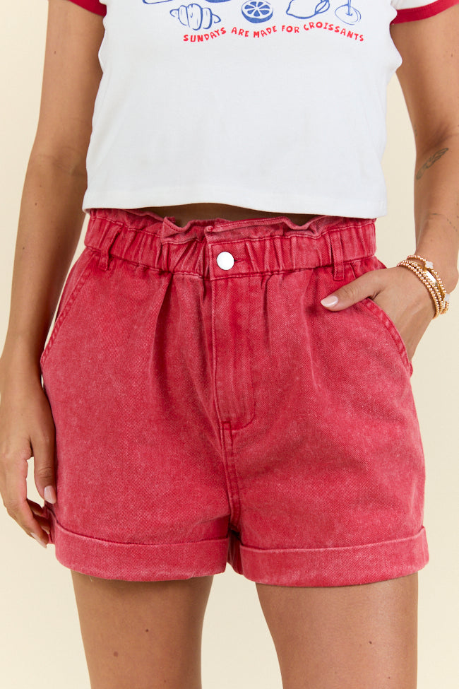 Chill Days Red Ruffle Waist Denim Shorts SALE-Sunny Prom