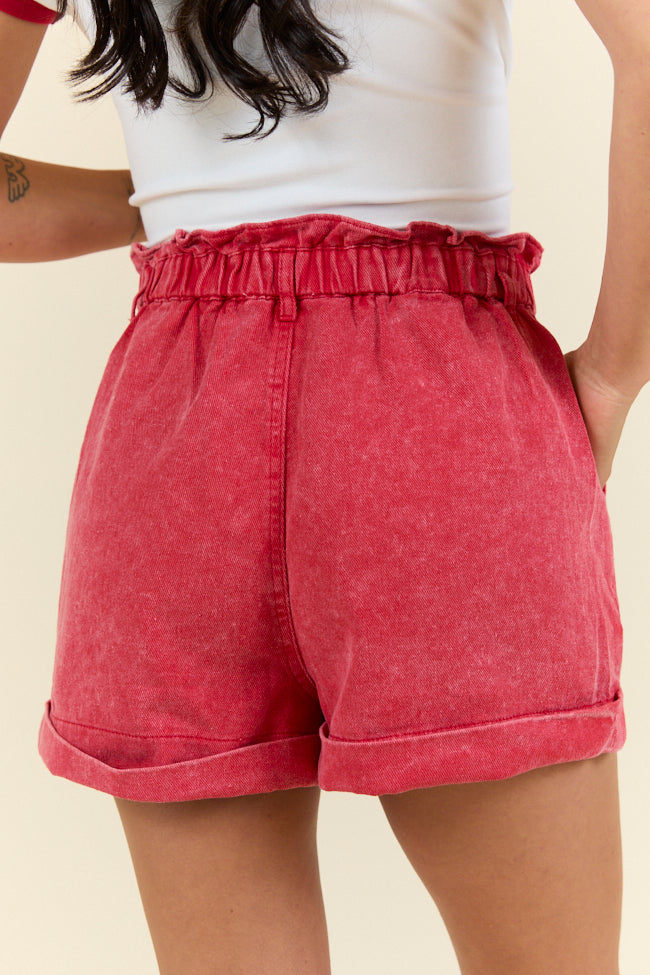 Chill Days Red Ruffle Waist Denim Shorts SALE-Sunny Prom