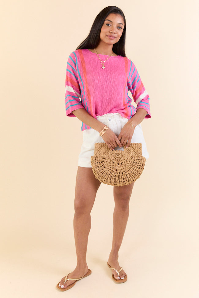 Swept Away Pink Striped Sleeve Sweater-Sunny Prom