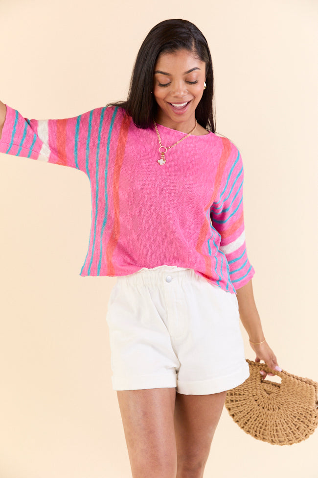 Swept Away Pink Striped Sleeve Sweater-Sunny Prom