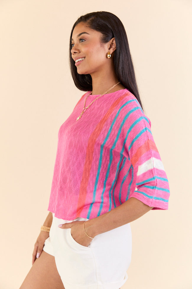 Swept Away Pink Striped Sleeve Sweater-Sunny Prom
