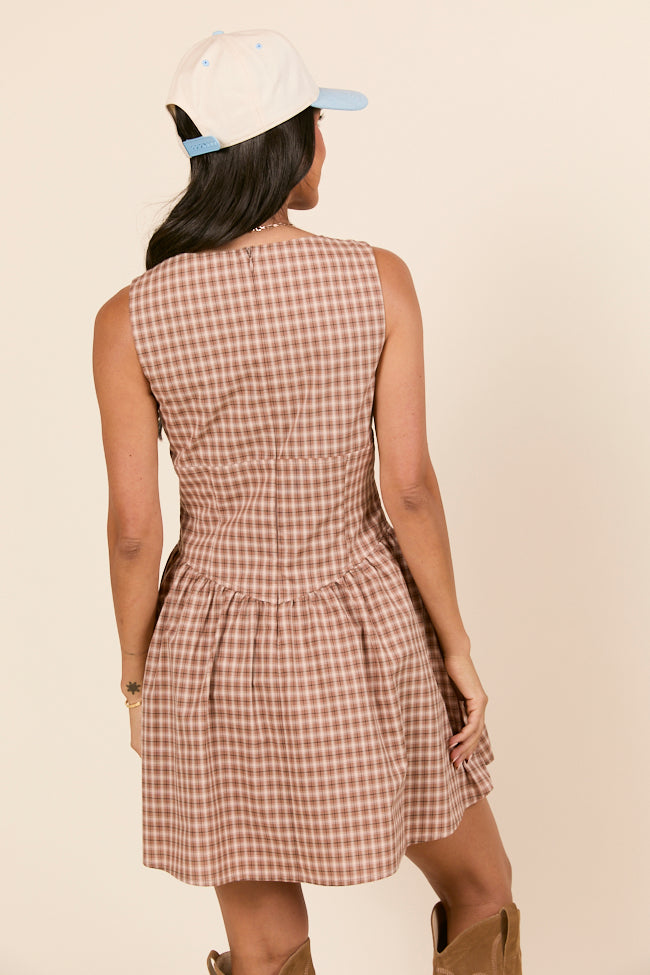 Lorie Plaid Brown Mini Dress-Sunny Prom