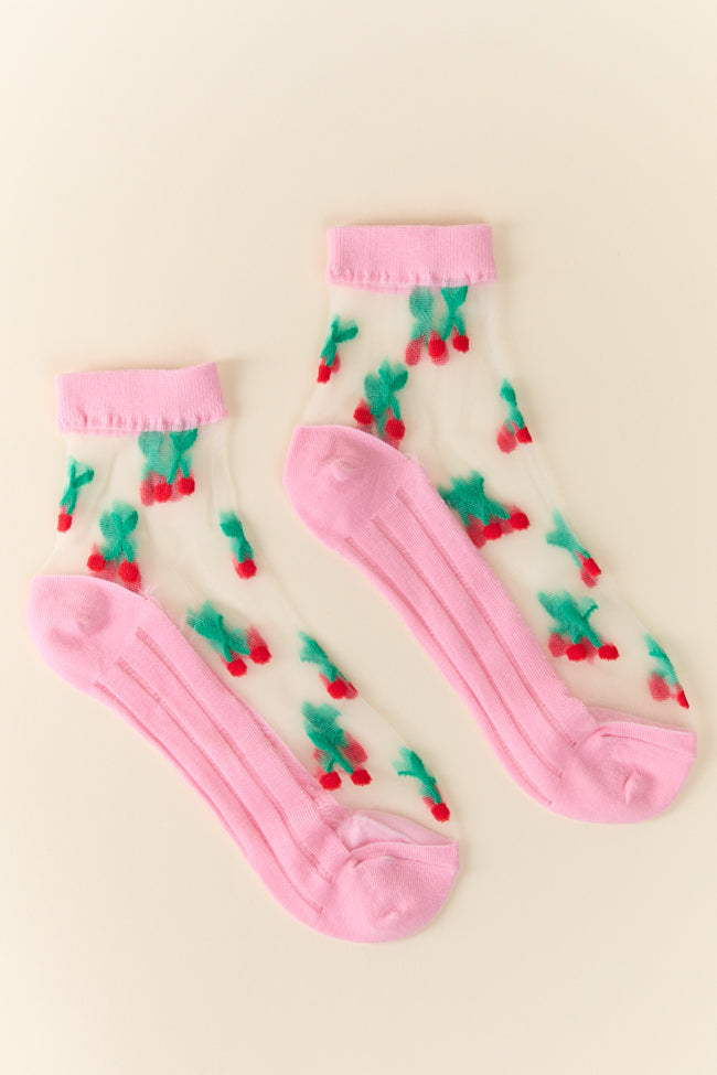 Pink Sheer Cherry Socks FINAL SALE-Sunny Prom
