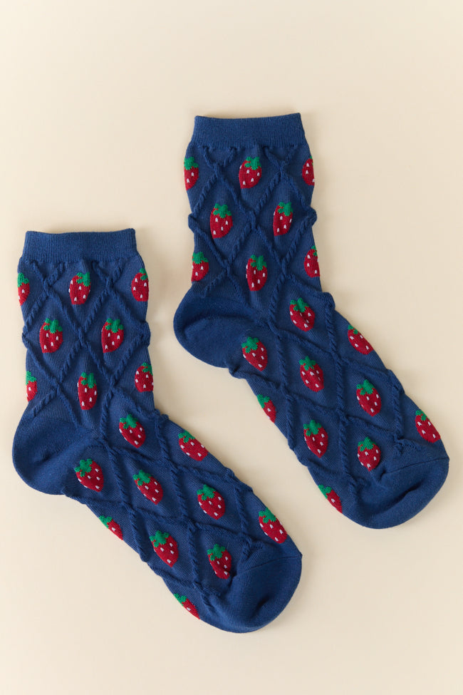 Navy Strawberry Socks FINAL SALE-Sunny Prom